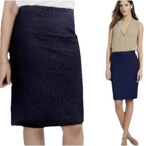 J. CREW Navy Blue Eyelet Pinwheel No. 2 Pencil Skirt Sz 6